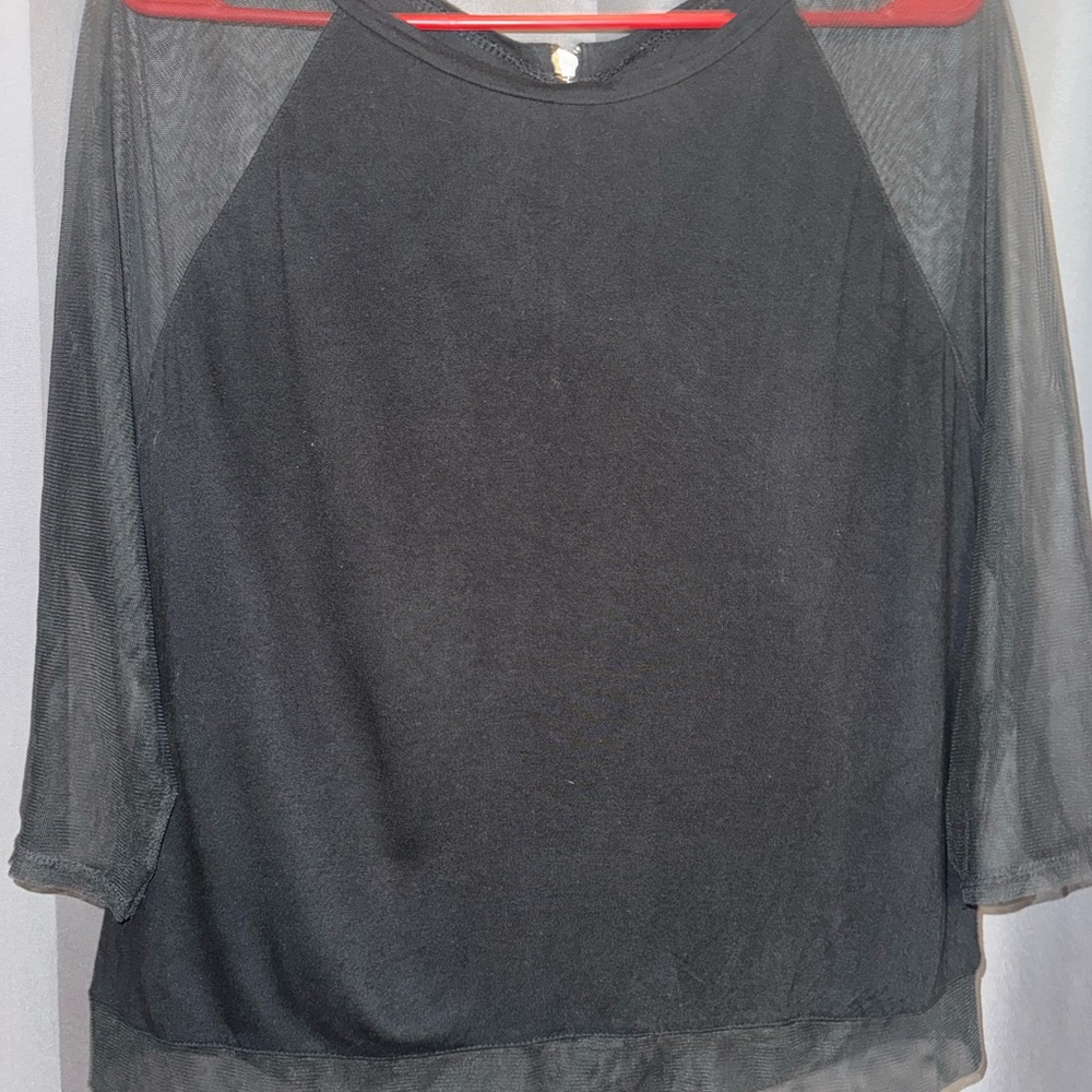 American Eagle Outfitters VTG Y2K Black Sheer Sleeve Women's Top